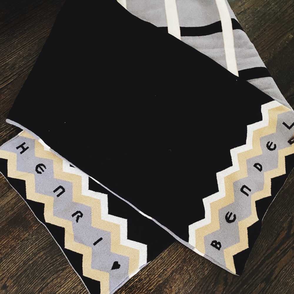 Black Grey and Gold Henri Bendel Blanket Scarf
